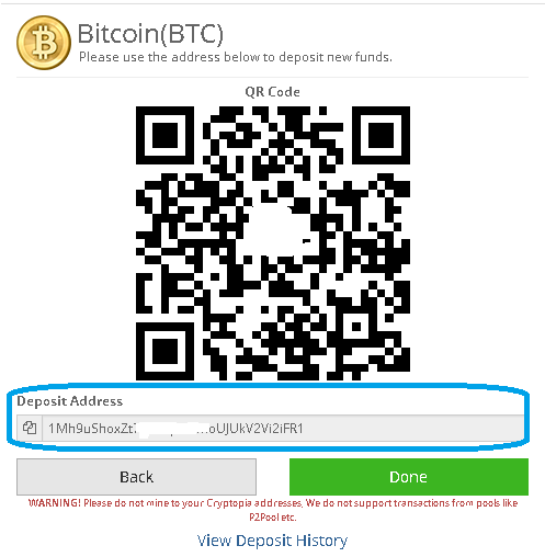 deposito bitcoin minimo cryptopia